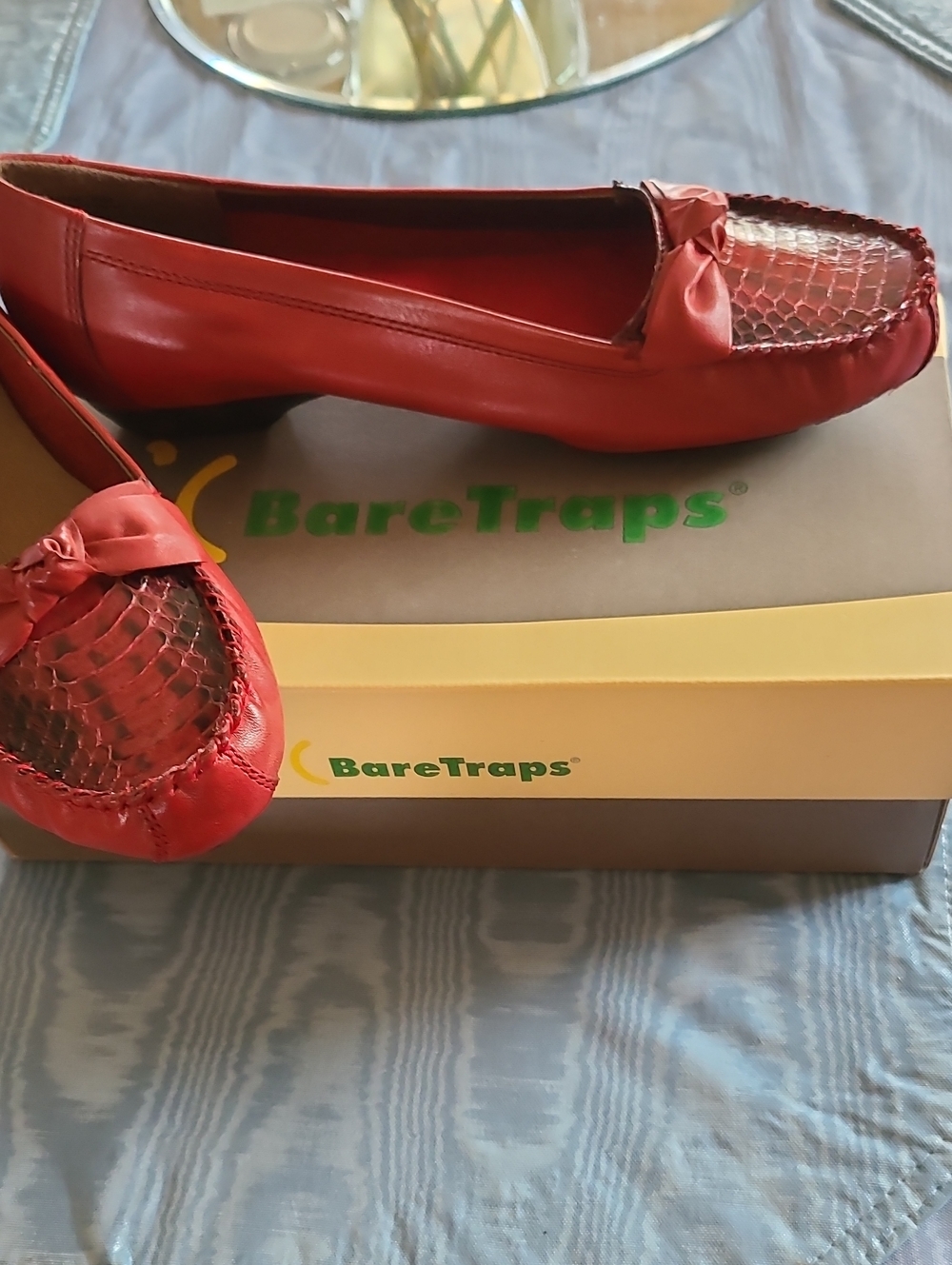 BareTraps Red Slip-On Moccasin Loafers with Bow Accent